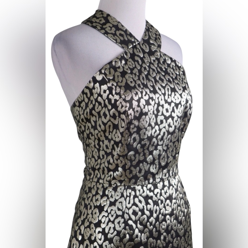 ANTHROPOLOGIE $230 Hutch Metallic Leopard Flounce Halter Twiggy Dress Size 4 - Picture 3 of 6